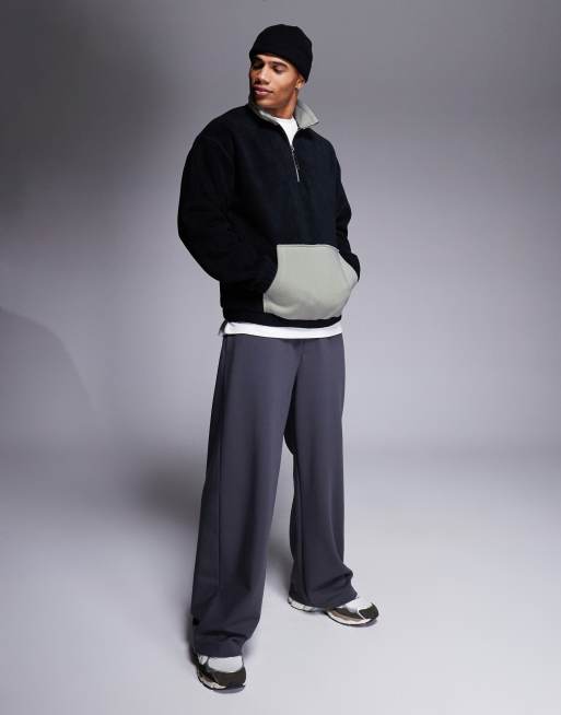 ASOS DESIGN relaxed fleece sweatshirt with quarter zip and pocket in black, 3 of 4