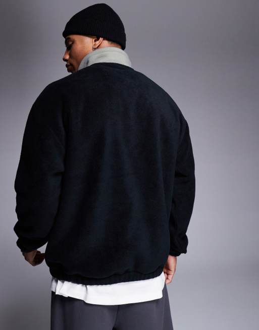 ASOS DESIGN relaxed fleece sweatshirt with quarter zip and pocket in black, 4 of 4