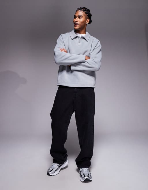 ASOS DESIGN relaxed fleece sweatshirt with ribbed collar in gray, 2 of 5