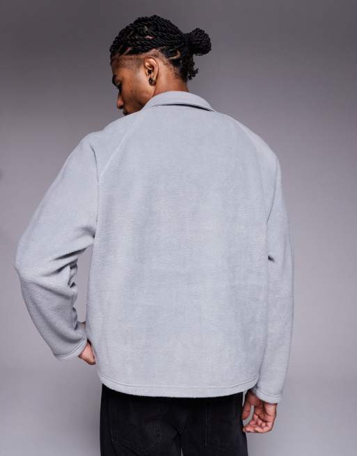 ASOS DESIGN relaxed fleece sweatshirt with ribbed collar in gray, 3 of 5
