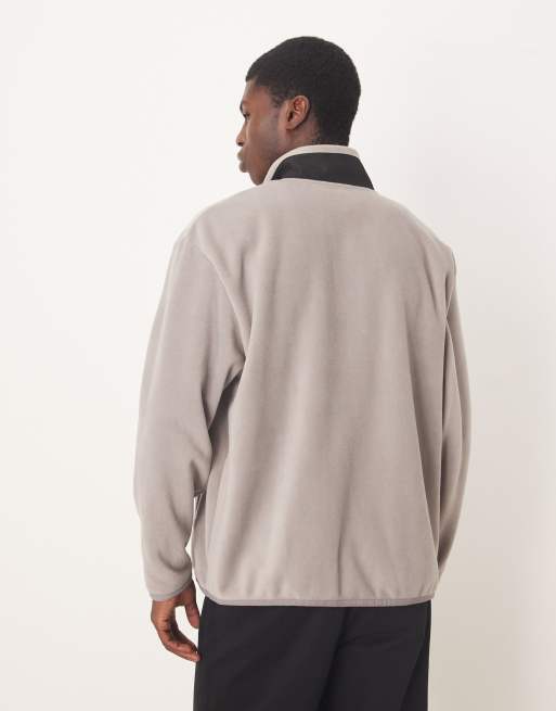 ASOS DESIGN relaxed fleece zip through with nylon pocket in gray , 3 of 5