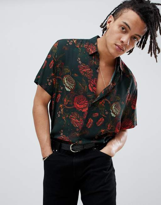 ASOS DESIGN Regular Fit Floral Tapestry Style Shirt In Black, $13