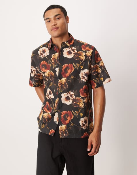 ASOS DESIGN relaxed floral shirt in black - view 1