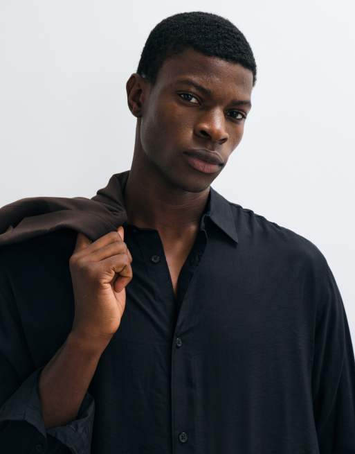 ASOS DESIGN relaxed flowing shirt in black, 4 of 5