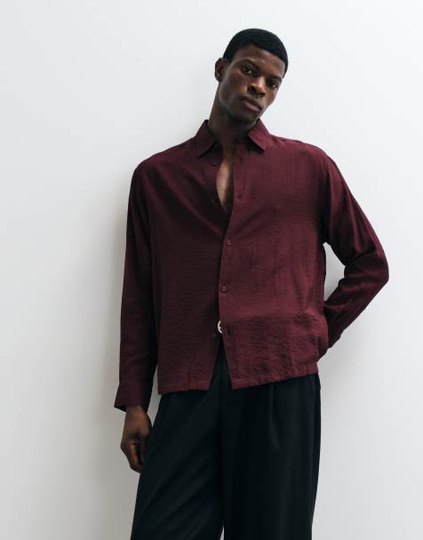 ASOS DESIGN relaxed flowing shirt in burgundy - view 1