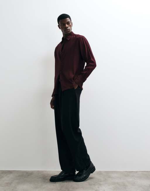 ASOS DESIGN relaxed flowing shirt in burgundy, 2 of 5
