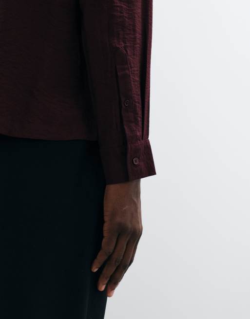 ASOS DESIGN relaxed flowing shirt in burgundy, 3 of 5