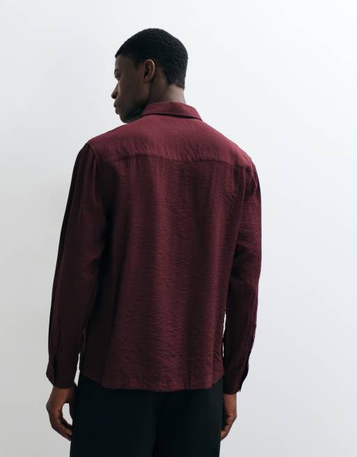 ASOS DESIGN relaxed flowing shirt in burgundy, 4 of 5