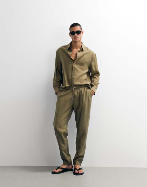 ASOS DESIGN relaxed flowing shirt in khaki (part of a set), 2 of 7