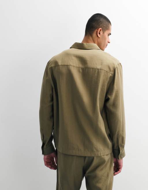 ASOS DESIGN relaxed flowing shirt in khaki (part of a set), 3 of 7