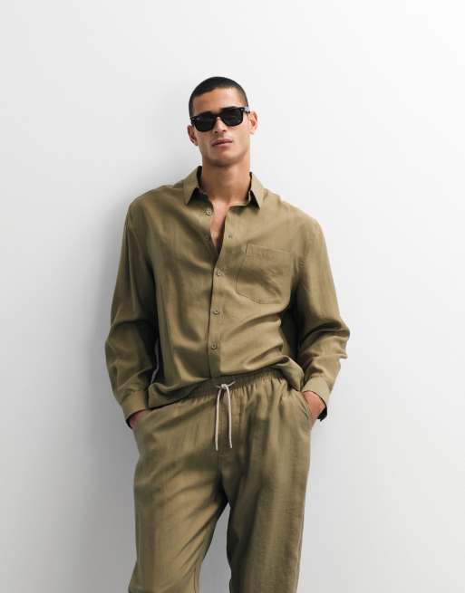 ASOS DESIGN relaxed flowing shirt in khaki (part of a set), 5 of 7