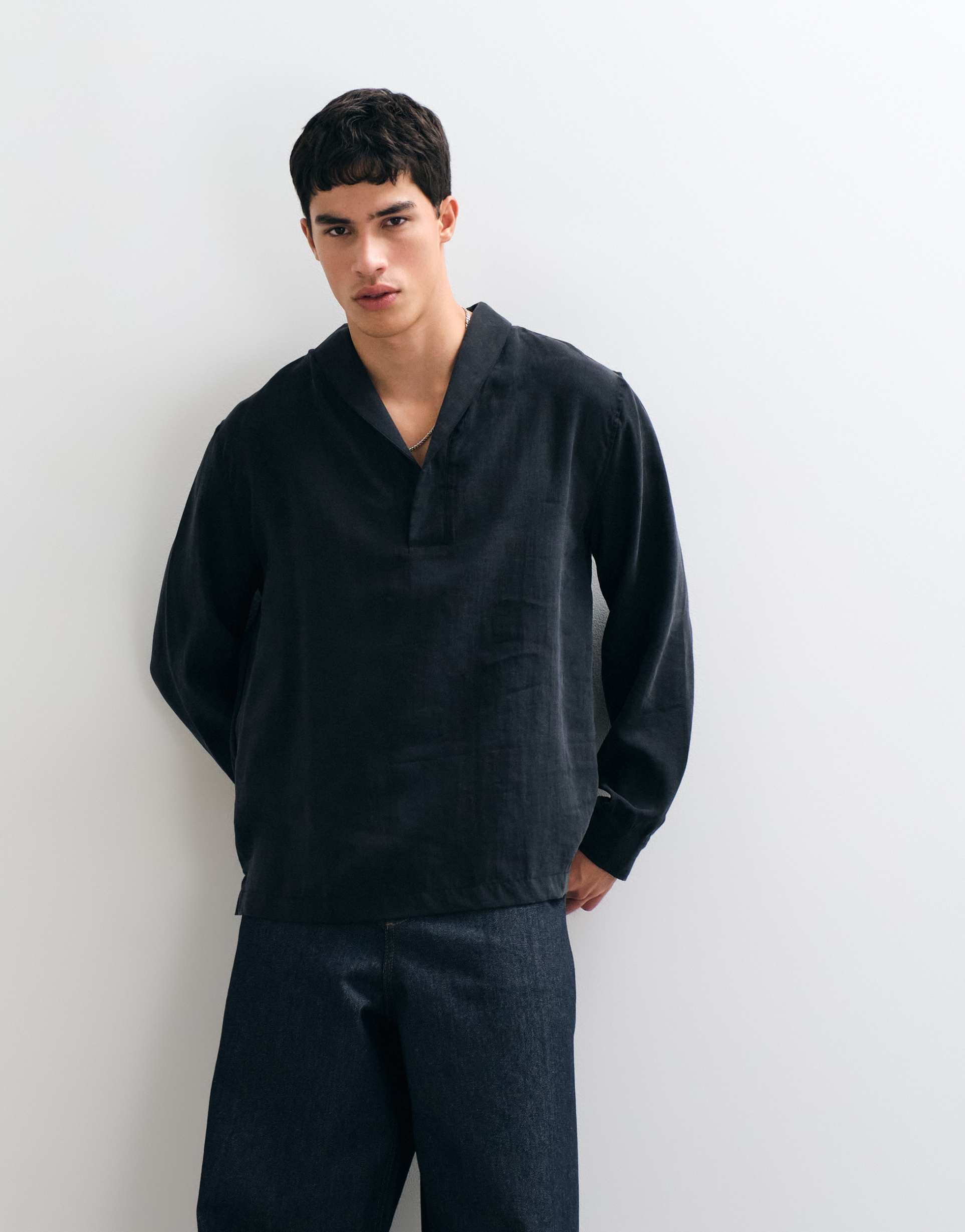 ASOS DESIGN relaxed flowing shirt with shawl collar in black