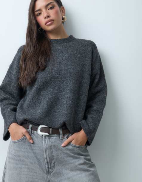 ASOS DESIGN relaxed fluffy jumper with wool in charcoal - view 1