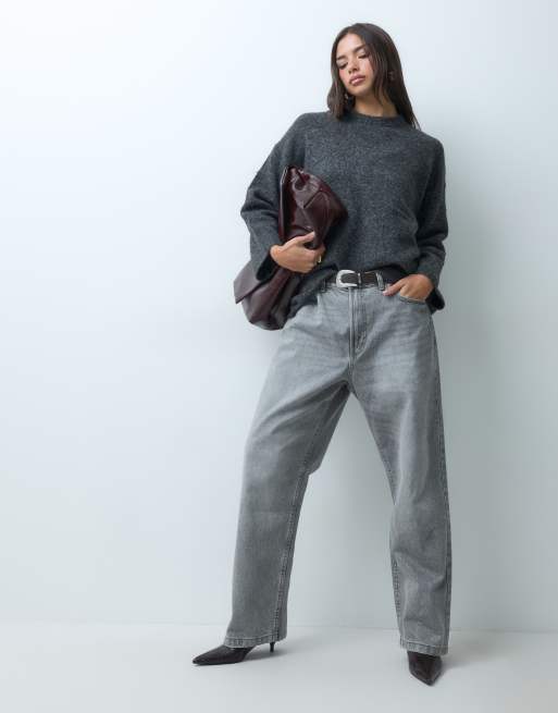 ASOS DESIGN relaxed fluffy jumper with wool in charcoal, 2 of 5