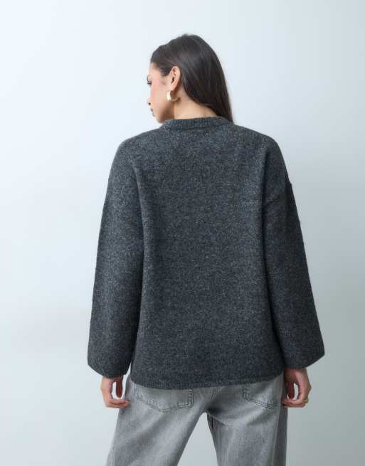 ASOS DESIGN relaxed fluffy jumper with wool in charcoal, 3 of 5