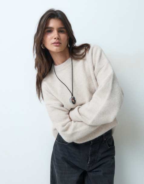 ASOS DESIGN relaxed fluffy jumper with wool in marshmallow - view 1