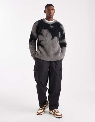 Asos Design Relaxed Fluffy Knit Sweater In Gray