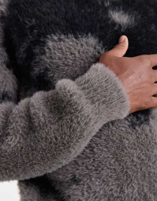 ASOS DESIGN relaxed fluffy knit sweater in black and gray abstract print