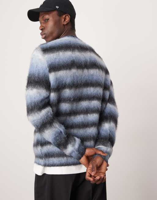 ASOS DESIGN relaxed fluffy knitted sweater in blue stripe ASOS