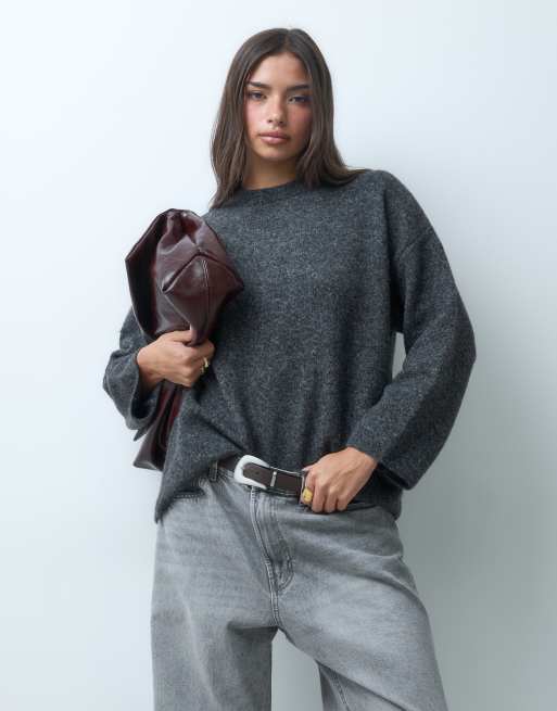 ASOS DESIGN relaxed fluffy sweater with wool in charcoal, 5 of 5