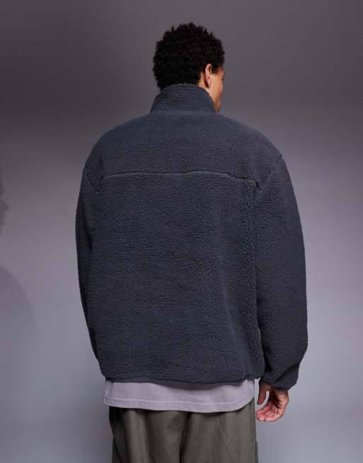 ASOS DESIGN relaxed funnel neck borg sweatshirt in gray, 3 of 5
