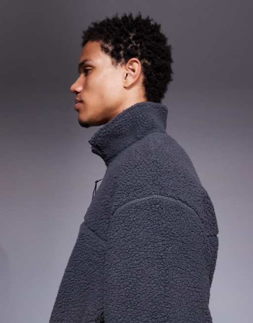 ASOS DESIGN relaxed funnel neck borg sweatshirt in gray, 4 of 5