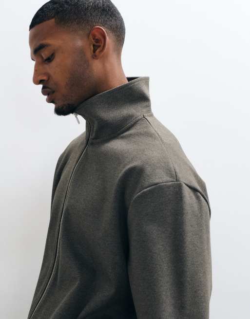 ASOS DESIGN relaxed funnel neck cotton twill zip through in grey, 5 of 5