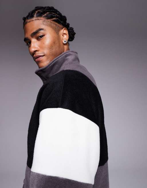 ASOS DESIGN relaxed funnel neck fleece sweatshirt with color block in gray, 4 of 5