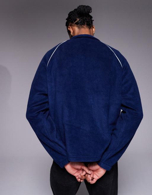 ASOS DESIGN relaxed funnel neck fleece sweatshirt with piping in blue, 3 of 5