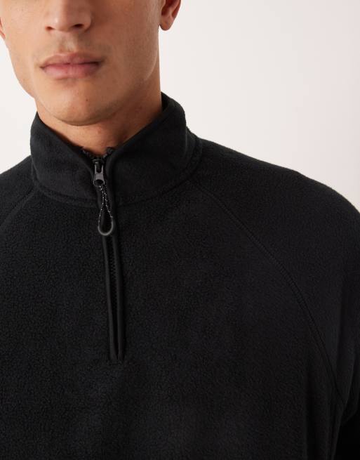 ASOS DESIGN relaxed funnel neck quarter zip fleece sweatshirt in black, 5 of 5