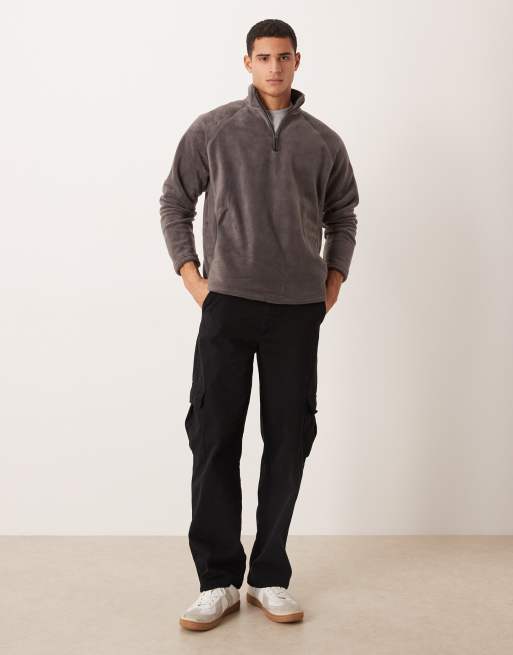 ASOS DESIGN relaxed funnel neck quarter zip fleece sweatshirt in gray, 2 of 5