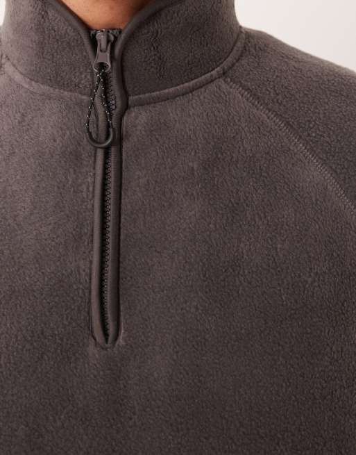ASOS DESIGN relaxed funnel neck quarter zip fleece sweatshirt in gray, 5 of 5