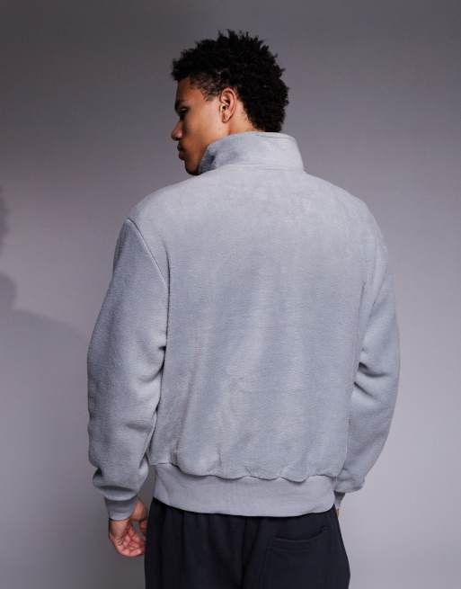 ASOS DESIGN relaxed funnel neck quarter zip fleece sweatshirt in grey, 3 of 5