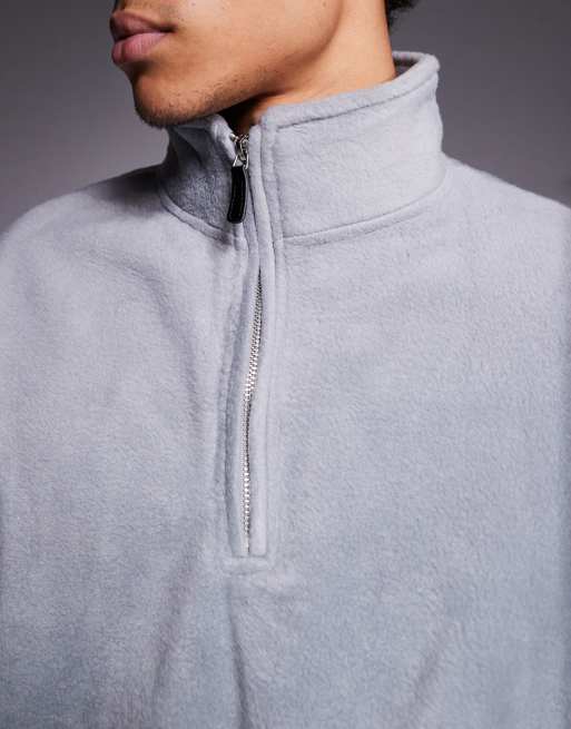 ASOS DESIGN relaxed funnel neck quarter zip fleece sweatshirt in grey, 5 of 5