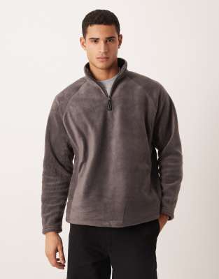 ASOS DESIGN ASOS DESIGN relaxed funnel neck quarter zip fleece sweatshirt in grey-Green