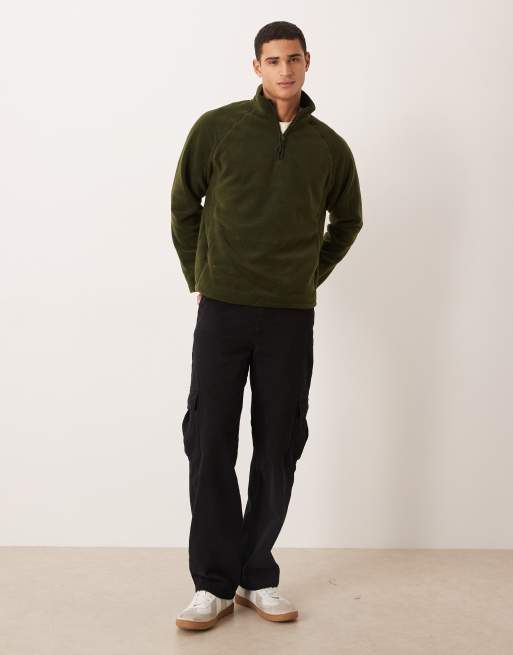 ASOS DESIGN relaxed funnel neck quarter zip fleece sweatshirt in khaki
