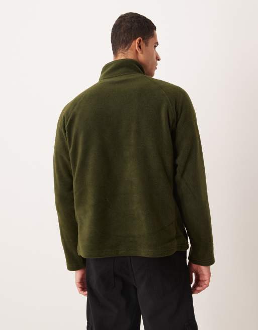 ASOS DESIGN relaxed funnel neck quarter-zip fleece sweatshirt in khaki, 3 of 5