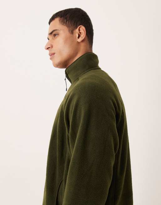 ASOS DESIGN relaxed funnel neck quarter-zip fleece sweatshirt in khaki, 4 of 5