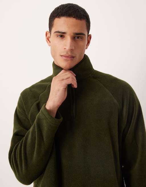 ASOS DESIGN relaxed funnel neck quarter zip fleece sweatshirt in khaki