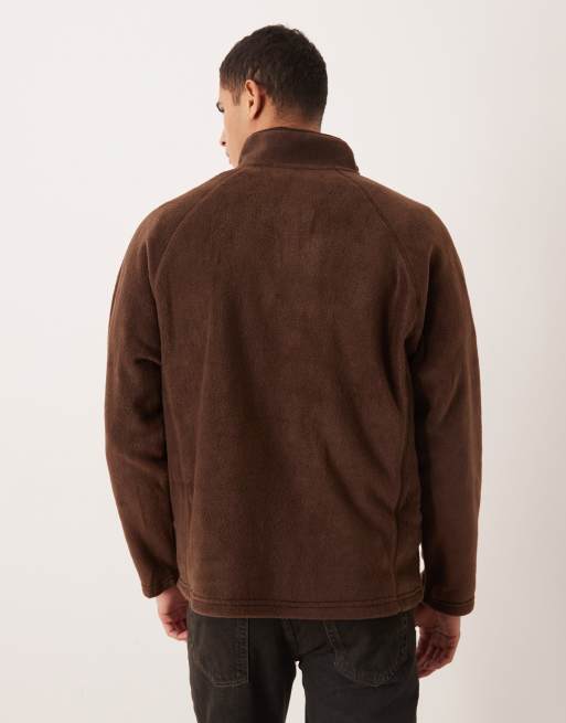 ASOS DESIGN relaxed funnel neck quarter zip fleece sweatshirt in light brown, 3 of 5