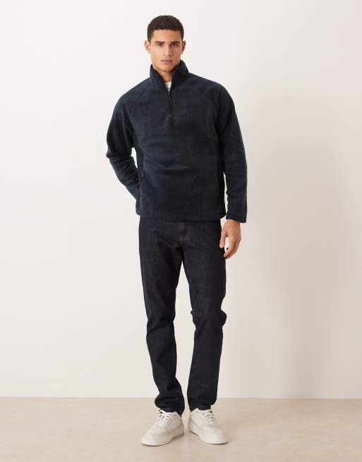 ASOS DESIGN relaxed funnel neck quarter-zip fleece sweatshirt in light navy , 2 of 5