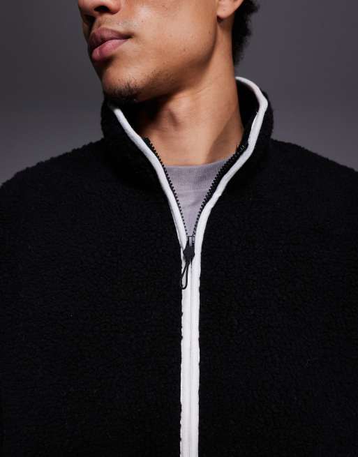 ASOS DESIGN relaxed funnel neck zip through fleece sweatshirt in black , 5 of 5