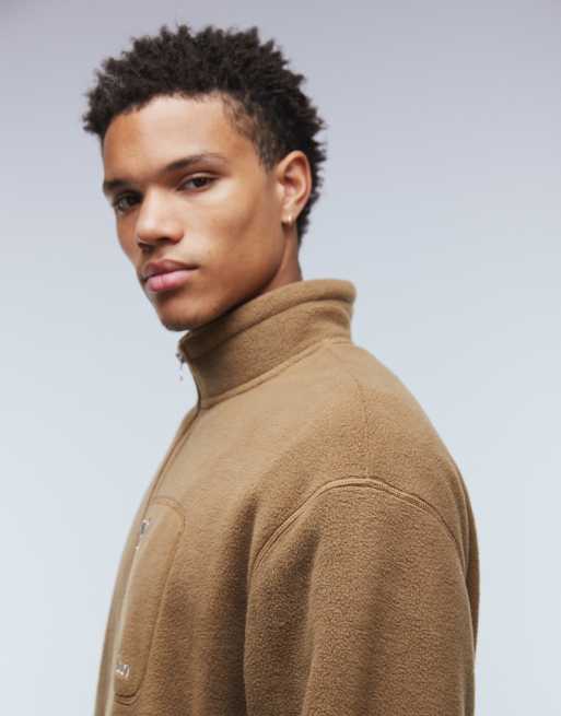 ASOS DESIGN relaxed funnel neck zip-through fleece sweatshirt with chest pocket in brown, 4 of 5