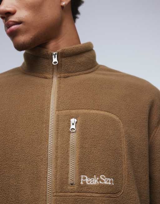 ASOS DESIGN relaxed funnel neck zip-through fleece sweatshirt with chest pocket in brown, 5 of 5