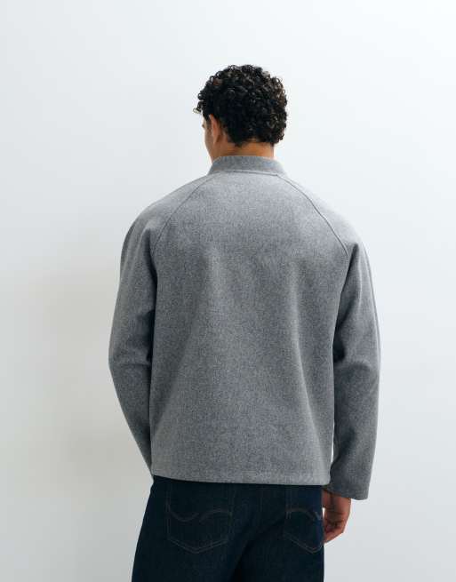 ASOS DESIGN relaxed funnel zip through sweatshirt in wool look texture in grey, 5 of 5