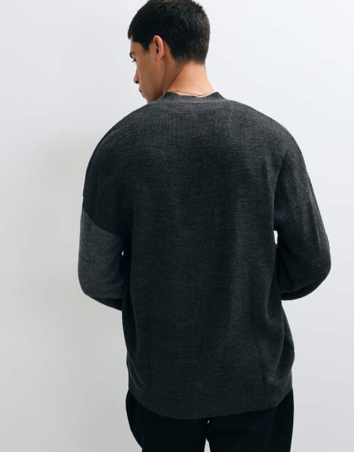 ASOS DESIGN relaxed gebreid vest met V-hals in kleurvlakken grijs, 4 van 5
