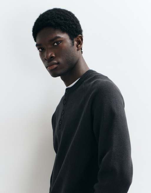 ASOS DESIGN relaxed gebreide henley in zwart, 3 van 5