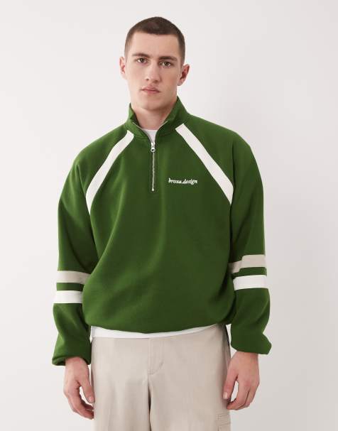 ASOS DESIGN relaxed half zip sweatshirt with cut & sew details in green - view 1