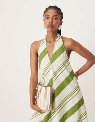 ASOS DESIGN relaxed halter neck maxi dress in green stripe