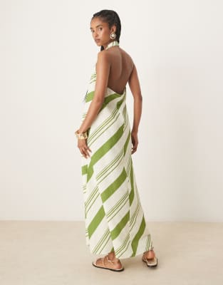 ASOS DESIGN relaxed halter neck maxi dress in green stripe
